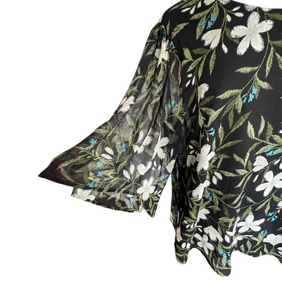 Bobeau Dark Floral Sheer Chiffon Blouse Size 1X Bohemian Flowy Casual Office - Picture 4 of 10